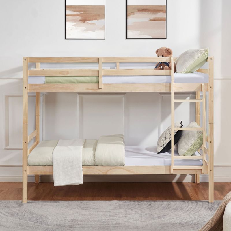 Twin Over Twin Bunk Bed With Ladder,Wooden Bunk Bed With High Guardrail And Ladder For Kids, Teens, Dorm Rooms, And Guest Rooms,No Box Spring Needed,White_voghion.com