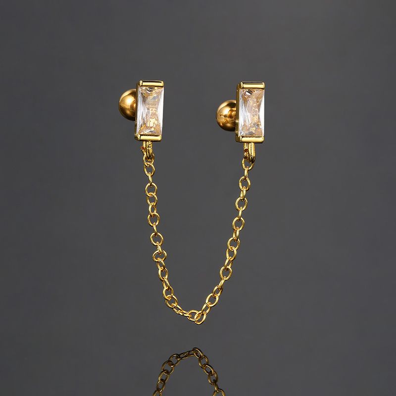 Orecchini unisex semplici a forma di catena con osso per le orecchie, per le donne, con doppia vite in zircone, mini orecchini a bottone popolari_voghion.com