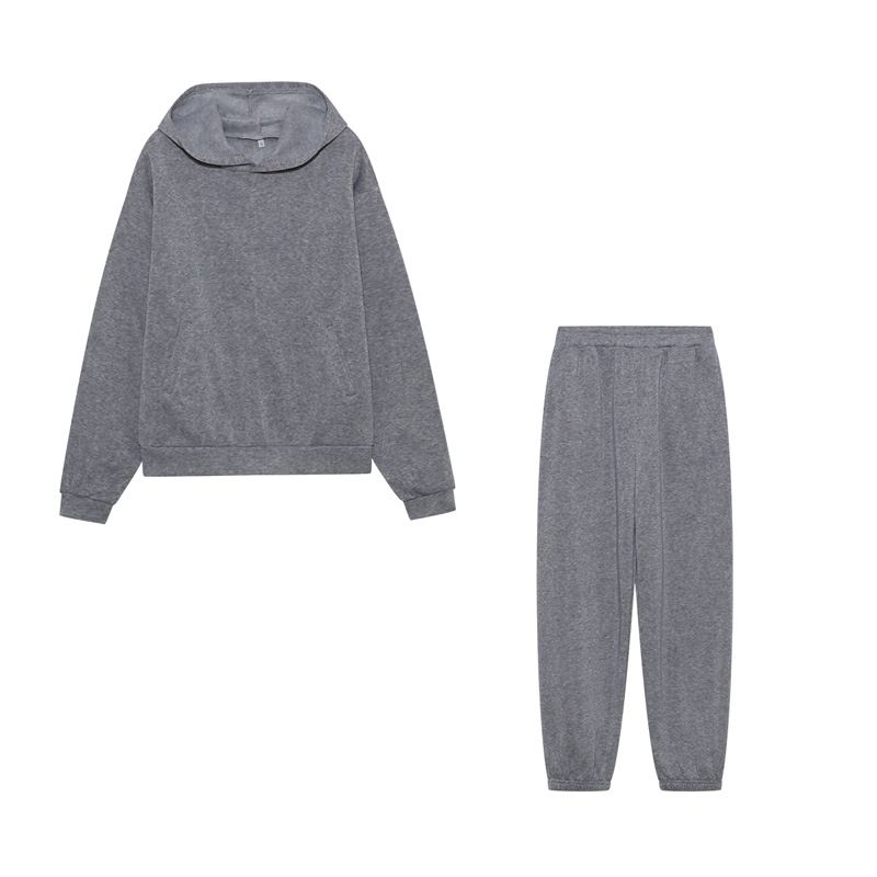 Damenbekleidung, lässiger, modischer, verdickter, langärmeliger Sweatshirt- und Hosen-Zweiteiler_voghion.com