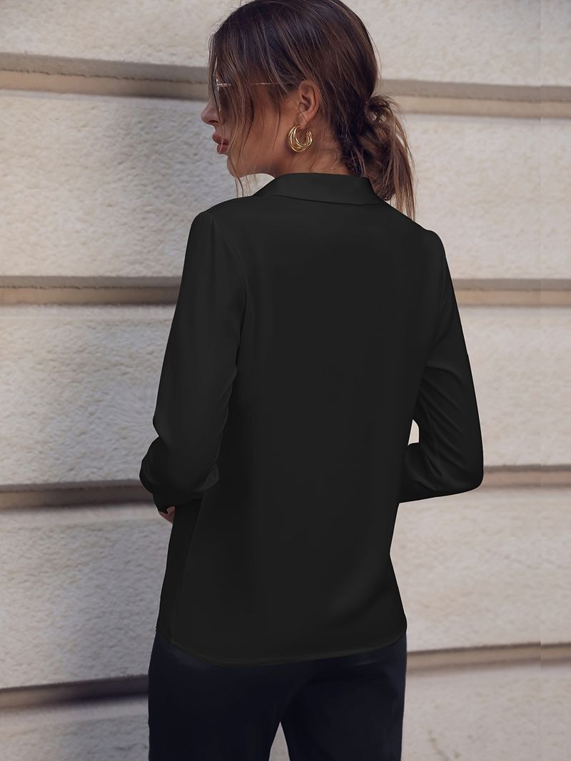 Abbigliamento da donna Camicia da donna Camicia versatile semplice in tinta unita Camicia a maniche lunghe di media lunghezza Camicia di grandi dimensioni_voghion.com