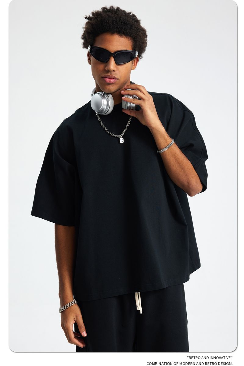 Große, kurze Version, lockeres Herren-Kurzarm-T-Shirt, nahtlos, große Herrenbekleidung_voghion.com