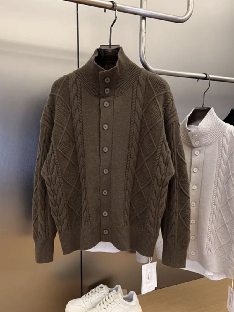 Abbigliamento da uomo Cardigan in maglia da uomo con motivo a trecce e bottoni sul davanti - Pullover casual business leggero di alta qualità per autunno e inverno_voghion.com