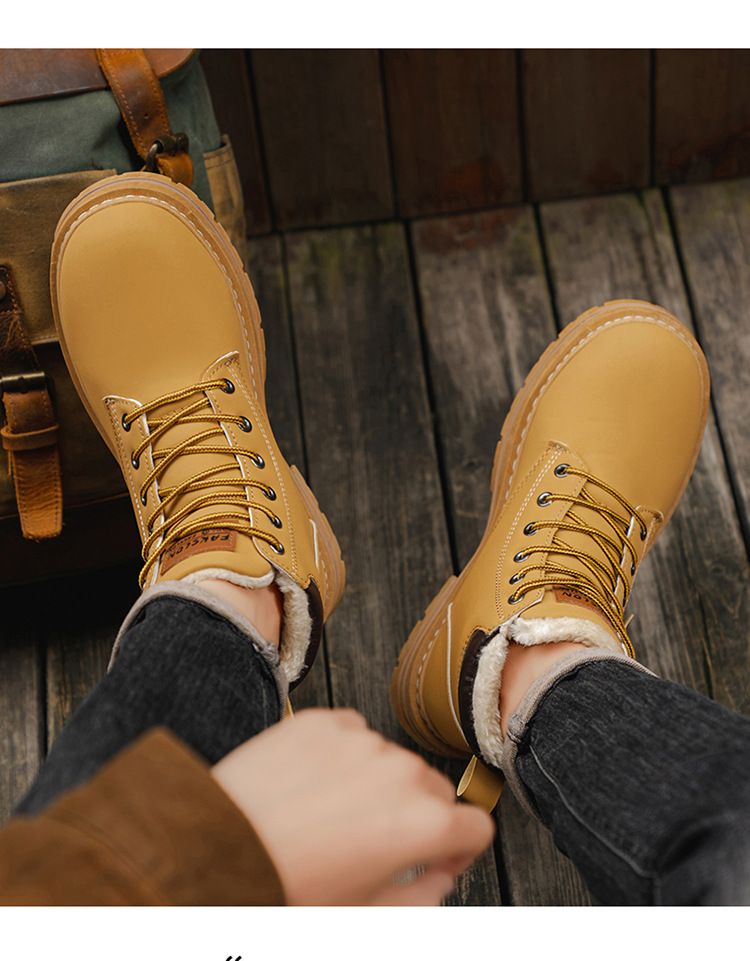 Men's Classic British Style Fleece-Lined Martin Boots - Comfortable Round Toe Casual Shoes For Winter (Khaki, Black, Gray, Green)_voghion.com