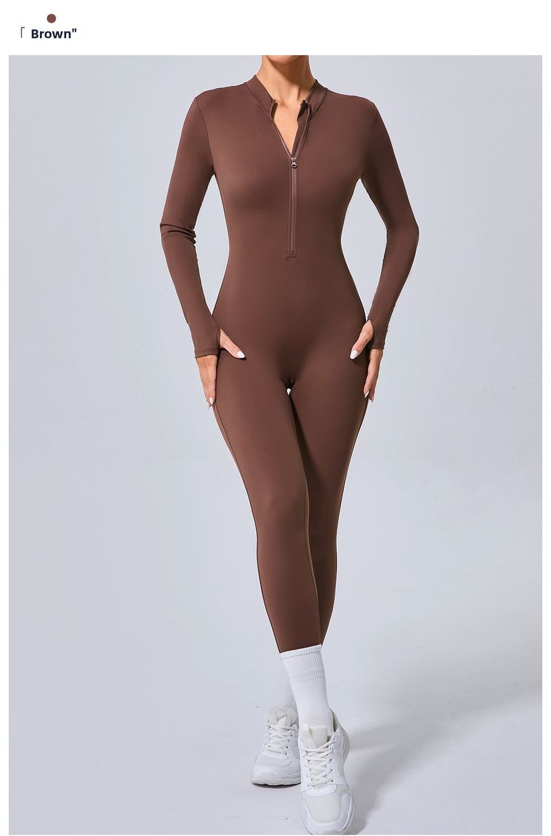 Abbigliamento sportivo attillato in stile europeo e americano senza protezioni per il petto con fori per le dita, abbigliamento fitness con mezza cerniera per yoga_voghion.com