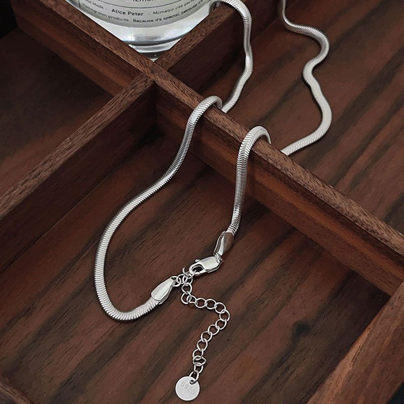 Collana in argento sterling pesante con osso di serpente piatto, nuova moda per donna, tutta abbinata a catena vegetariana_voghion.com