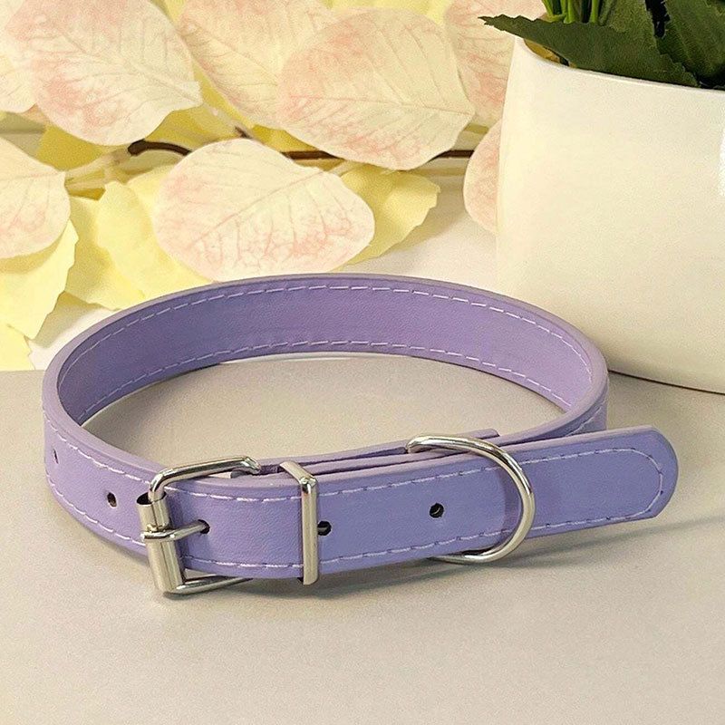 Collare piatto in pelle per cani e gatti, semplice, con campanellino, multicolore, anti-soffocamento_voghion.com