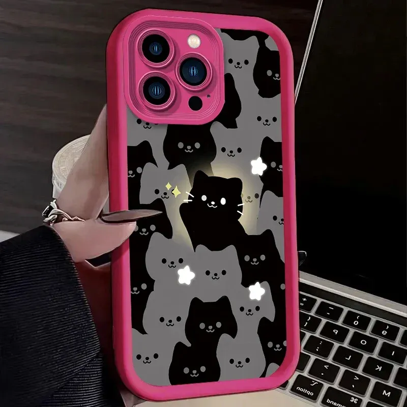 Custodia a forma di gatto con coppia carina per iPhone 15, 16, 14, 13, 12, 11 Pro Max X, XS, XS Max, XR, SE 2020, 7, 8 Plus, cover posteriore in silicone morbido per iPhone 16._voghion.com