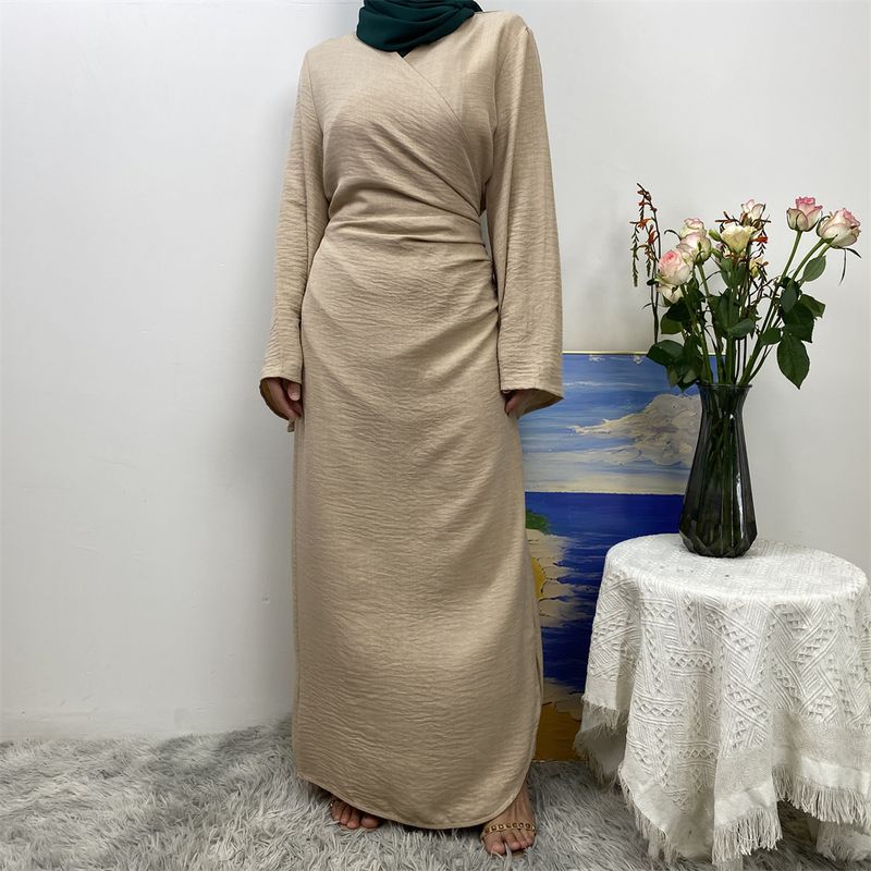 Abiti lunghi da donna in lino per le feste, abaya, musulmani, Ramadan, per l'Eid, caftano marocchino, abito nero, jalabiya, tinta unita_voghion.com