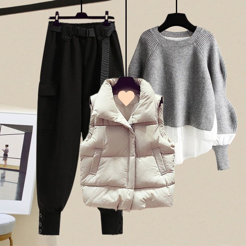 Damenbekleidung Übergröße Damen Herbst- und Winteranzüge für Damen Neue Art Weste Hemd Schlanke Overalls Dreiteiliger Anzug_voghion.com