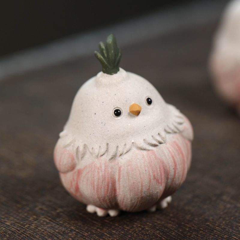 Zisha Clay Pet Ornament Handmade Bird Sculpture Garlic Chick Set Creative Tea Play Accessory Figurine_voghion.com