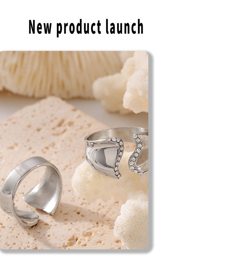 INS Wind Inlaid Diamond Irregular Open Ring Stainless Steel Neutral Cold Wind Non Adjustable Ring_voghion.com