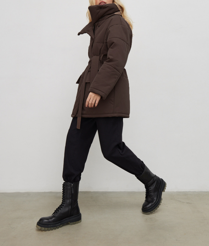 Roupas femininas gola alta algodão jaqueta inverno temperamento comutando moda quente à prova de vento gola alta com cinto algodão jaqueta_voghion.com