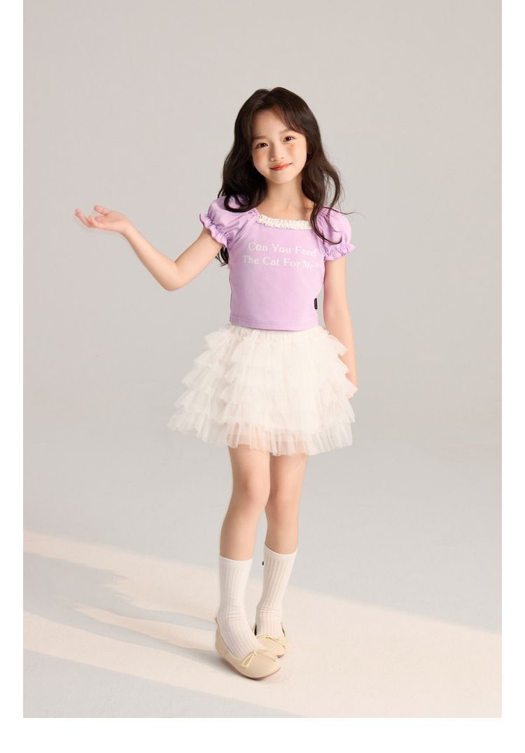 Ropa para niños Verano Nuevo Simple Transpirable Letra Estampado Casual Encaje Mangas cortas_voghion.com