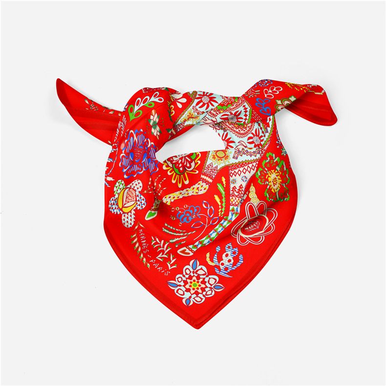 Ethnic style headscarf temperament simulation silk spring matching shirt print small square scarf for women_voghion.com