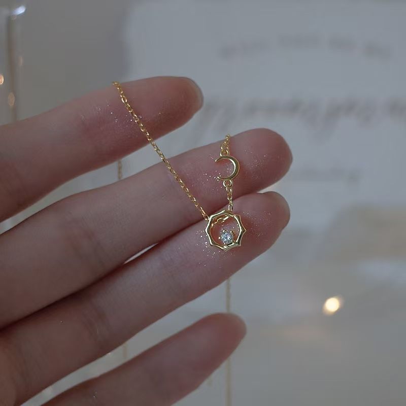Sun And Moon Connected Necklace For Women, Ins Style, Niche Design, Light Luxury, High-End Feel, Student Best Friend,_voghion.com