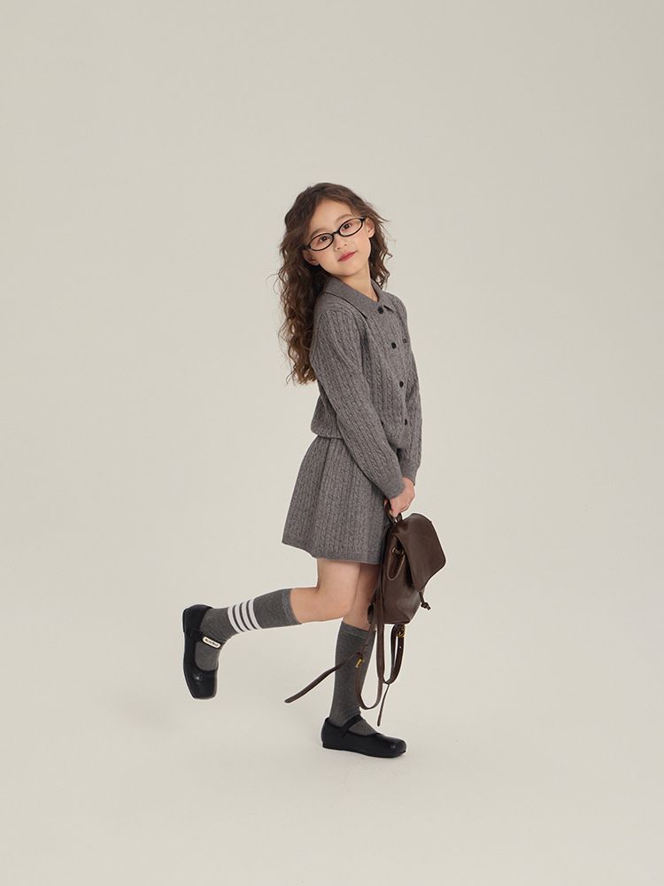 Ensemble tricoté Aimo Beibei pour filles, édition coréenne, style universitaire, nouveauté automne, pull, cardigan et jupe, 2 pièces_voghion.com
