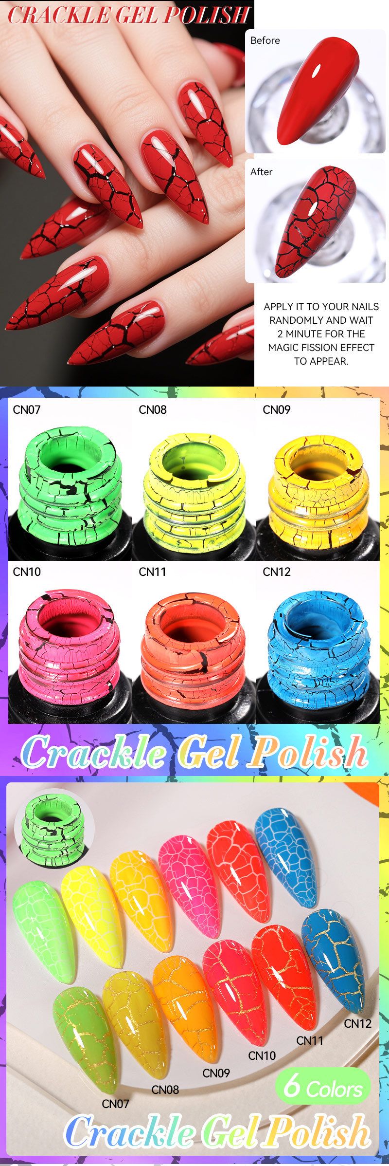 LILY‘CUTE Fluoreszierendes Crackle-Gel – Morandi Hochsättigendes Crackle-Nagelkunst-Gel für UV/LED-Maniküre_voghion.com