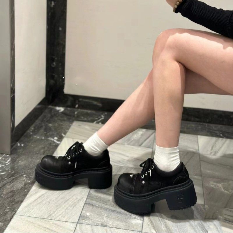 Scarpe basse con tacco largo, allacciate, casual, con suola spessa, con allacciatura e blocco di colore, versatili, con punta grande_voghion.com