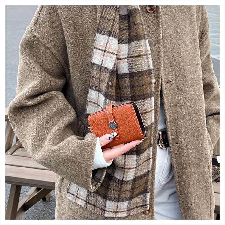 Women’s Bags New Leather Litchi Pattern Short Card Bag Simple Small Fresh Two Fold Ladies Small Wallet With Multiple Compartments_voghion.com