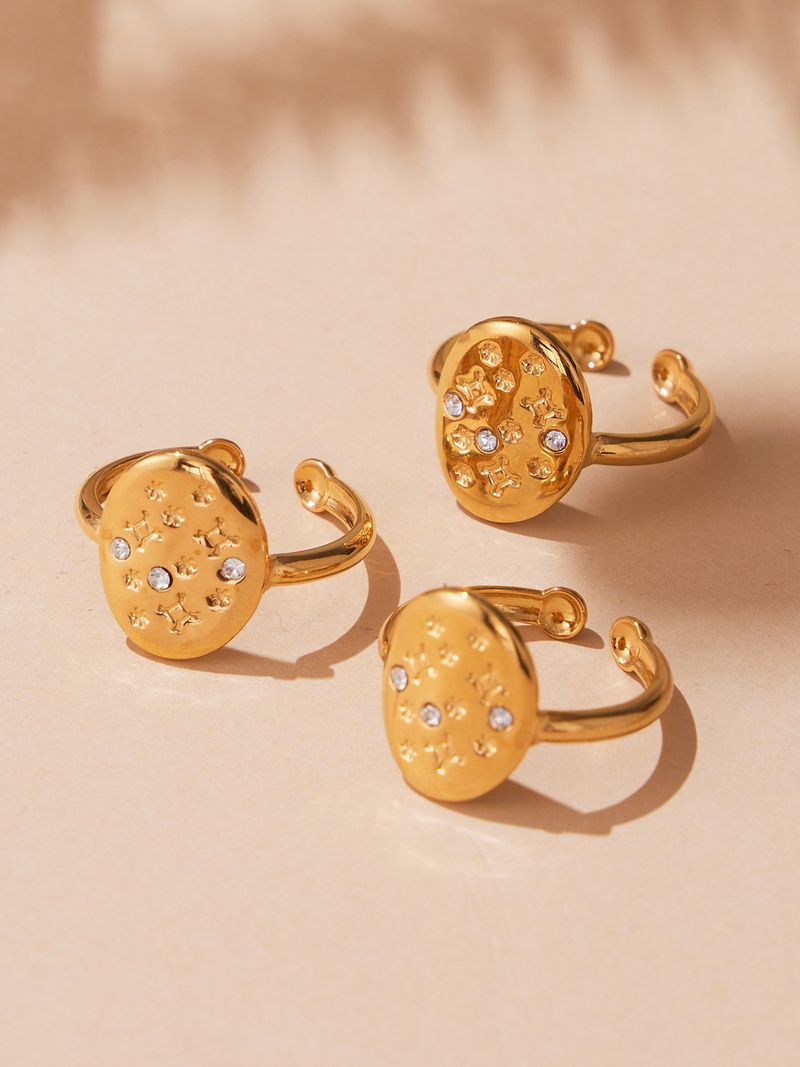 Square Sugar Stainless Steel Circular Hollow Geometric Design Ring Set, Niche Ring Accessories_voghion.com