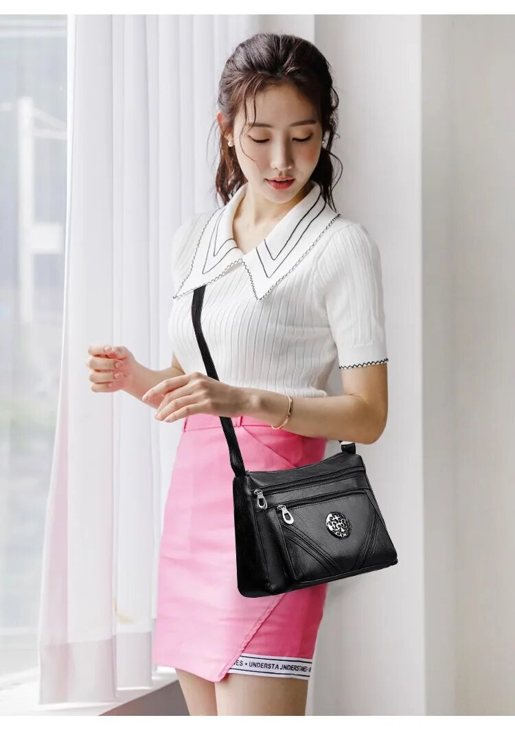 Borsa a tracolla alla moda per donna, borsa a tracolla multistrato, borsa in pelle PU con decorazioni in metallo_voghion.com
