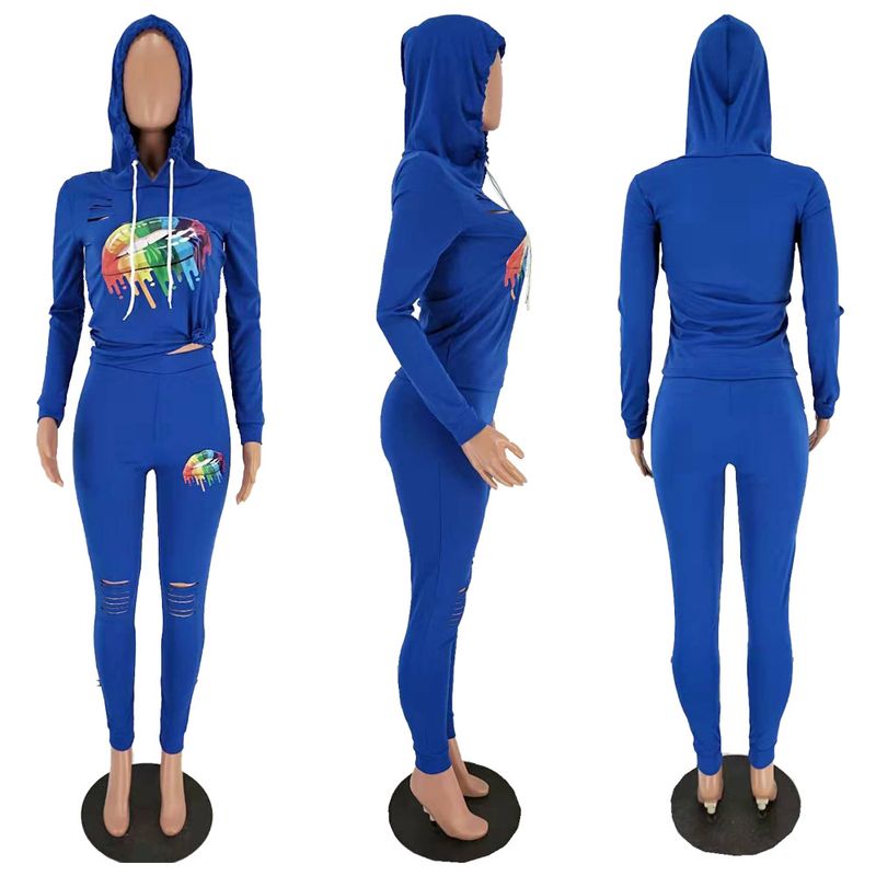 Women's two-piece blazer with colorful lips hooded tracksuit_voghion.com