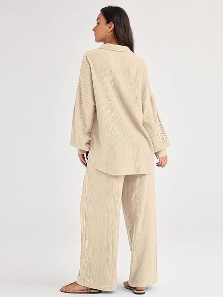 Women's Clothing Fashion Suits Loose Casual Tops Wide Leg Pants Cotton And Linen Two Piece Suits For Women_voghion.com