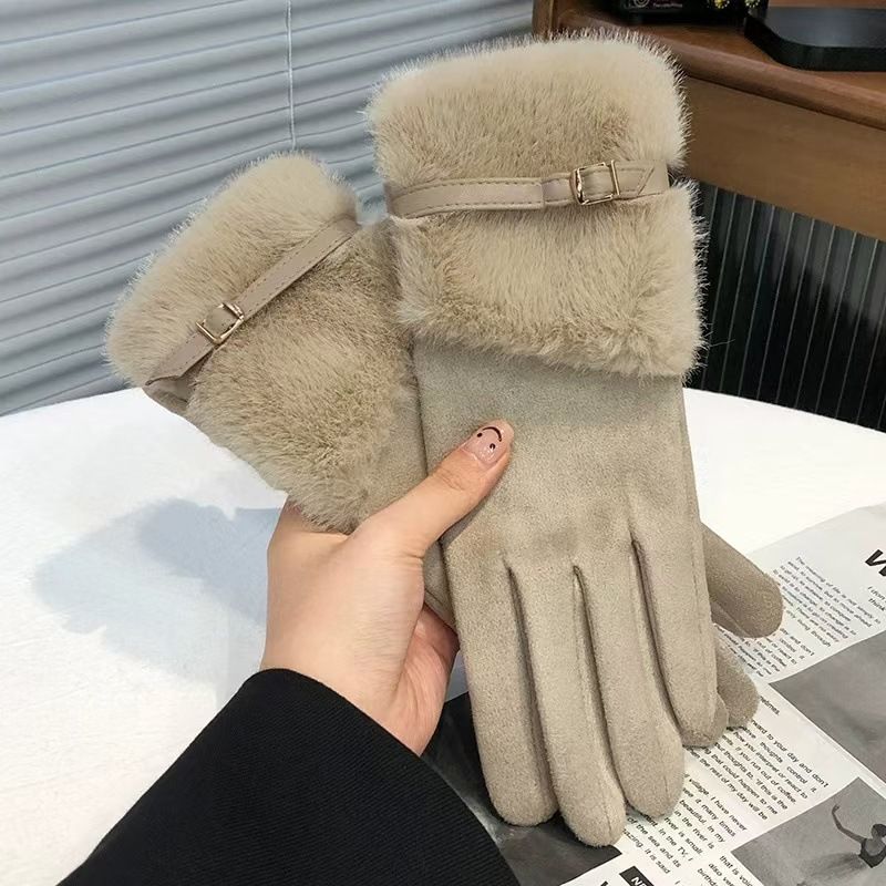 Woolen Suede Winter Fashion, Warm Outdoor Gloves, Windproof And Cold Proof, Suitable For Women's Gloves_voghion.com