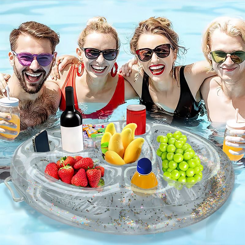 Inflatable Floating Thickened PVC Cooler & Drink Holder (Multi-Functional Design Fits 6 Cups + Ice Compartment Includes Repair Kit & Anchor Rope)_voghion.com