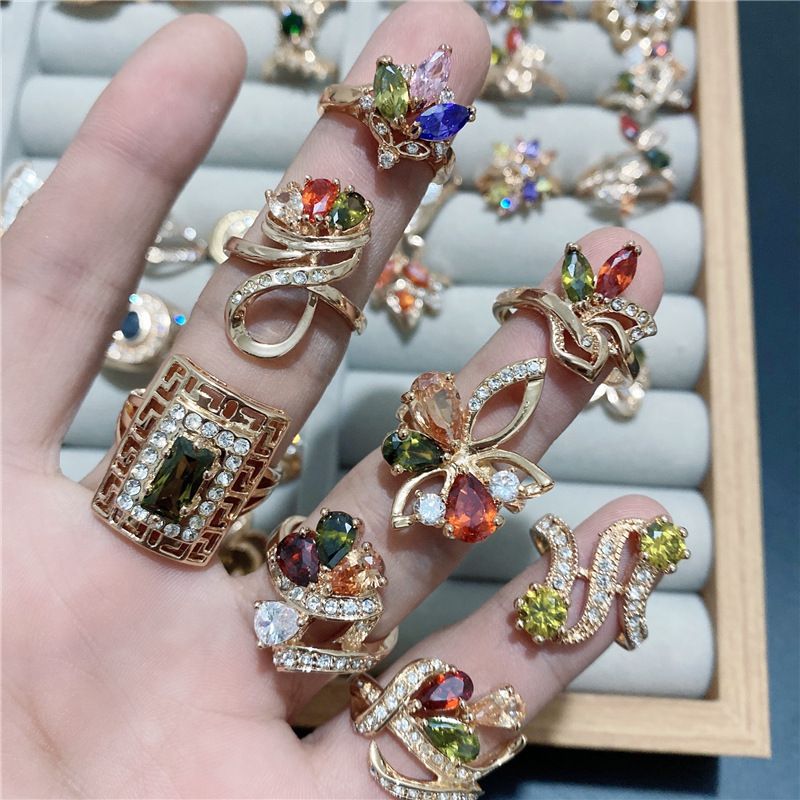 Exaggerated Personality Colorful Micro Paved Zircon Geometric Light Luxury Versatile Color-Retaining Fashion Ring_voghion.com