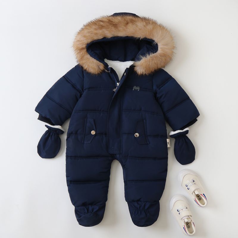 Warme baby-jumpsuit met fleecevoering, capuchon en wanten - Winterromper voor jongens en meisjes (6M-24M, 66-90cm) - Zacht polyester all-in-one sneeuwpak_voghion.com