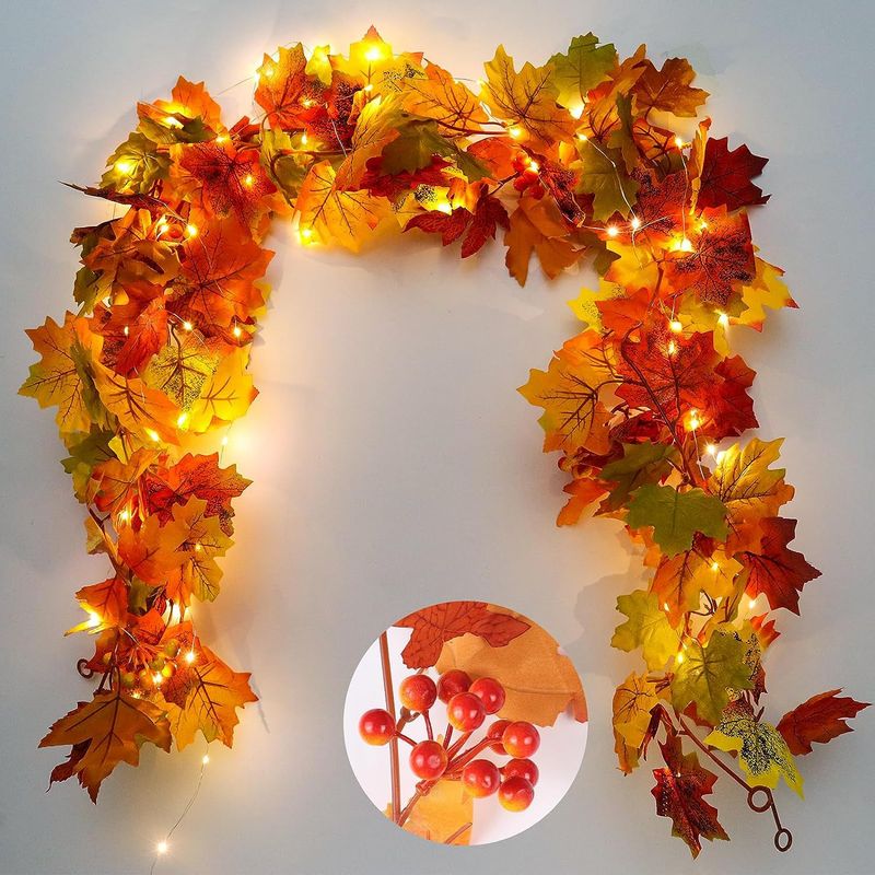 Decorazione autunnale in rattan, foglia d'acero, 5,7 piedi, simulazione di vite appesa, foglia d'acero in rattan_voghion.com