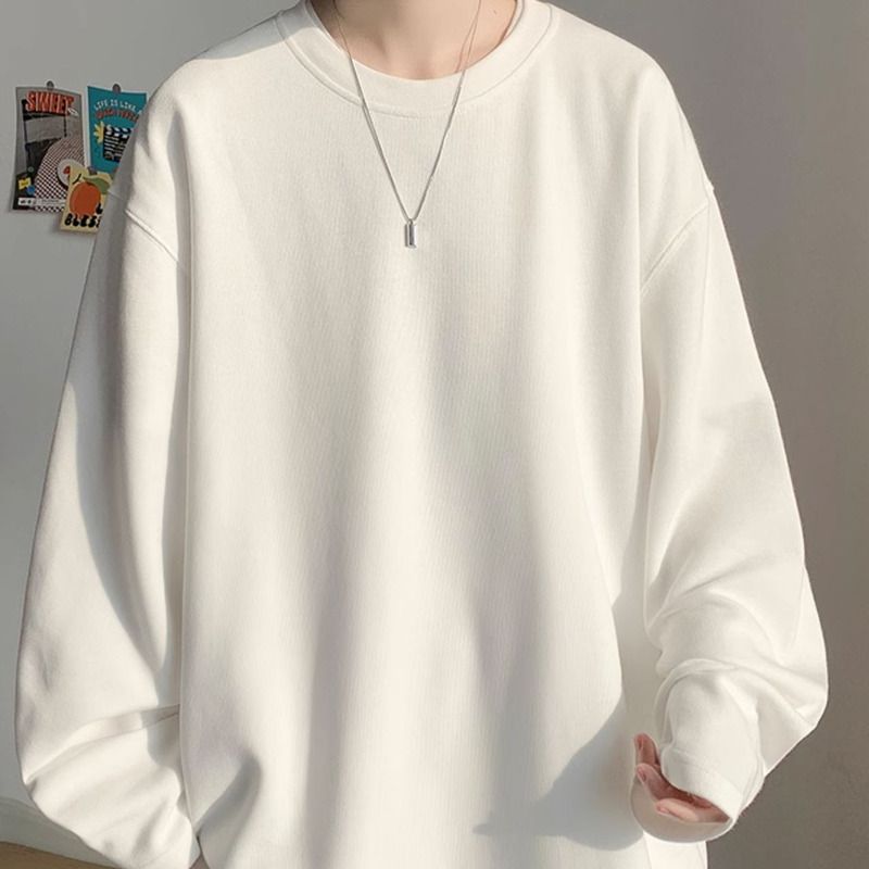 Maglietta a maniche lunghe da uomo 2025 autunno inverno in puro cotone, vestibilità ampia, strato interno spesso, maglietta di base_voghion.com