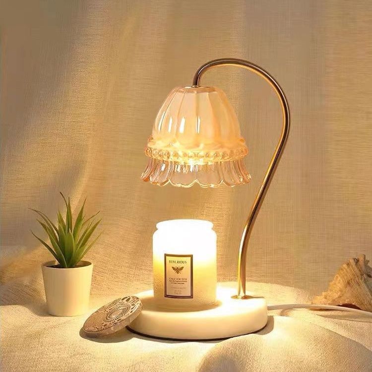 Portacandele di alta qualità in marmo con mughetto romantico francese, lampada per aromaterapia con fusione di cera, comodino per camera da letto per ragazze_voghion.com