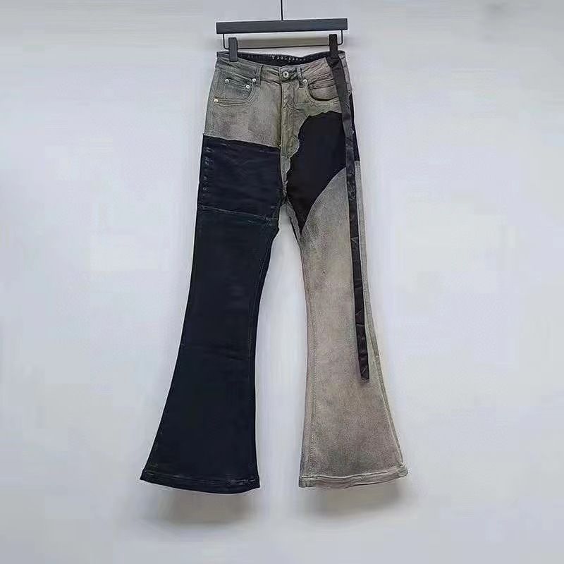 Herrenbekleidung Splicing Flared Jeans Hose Vintage Waxed Patchwork Flare Jeans - High Street Unisex Distressed Denim Hose für Freizeitkleidung_voghion.com
