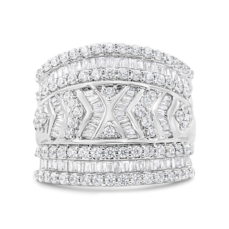 .925 Sterling Silver 2.0 Cttw Diamond Edge Multi-Row Ring Band ( J-K Color, I3 Clarity)_voghion.com