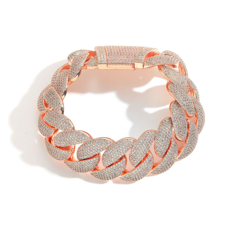 Bracciale unisex Hip Hop in oro rosa da 22 mm con catena cubana a bolle, alla moda, da uomo, con gioielli Hip Hop._voghion.com