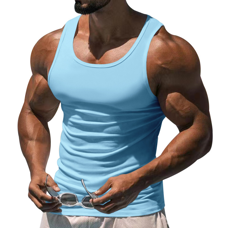 Canotta a forma di I tinta unita da uomo per allenamento fitness estivo_voghion.com