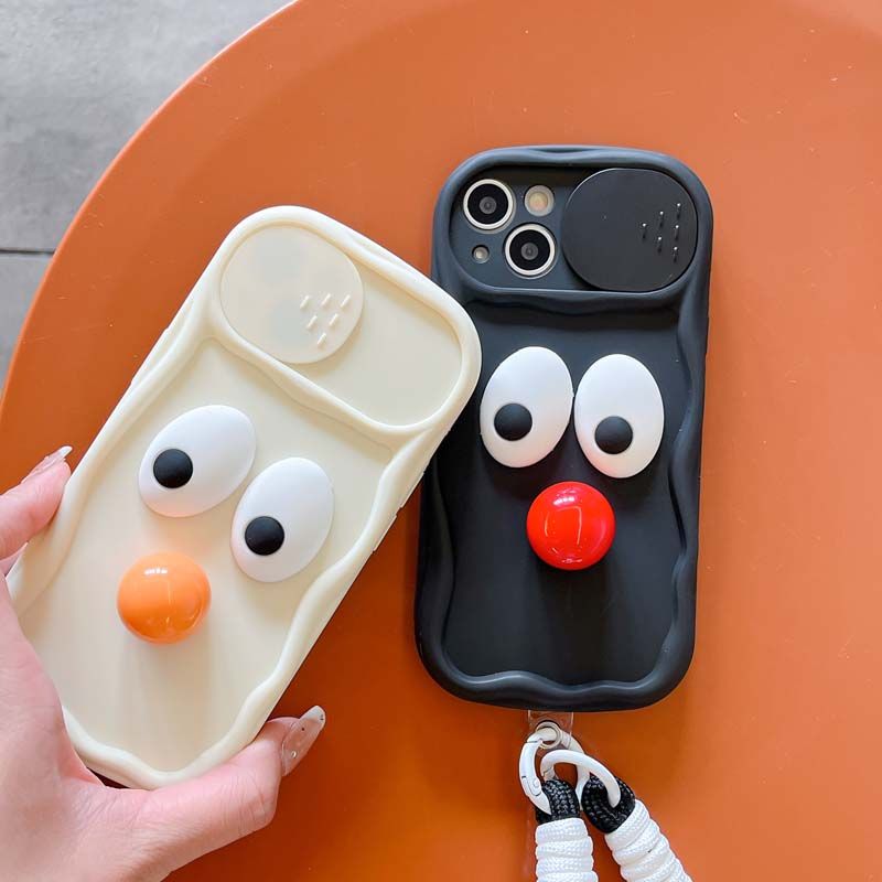 Cartoon Eyes Wrist Strap Soft Cover for iPhone 16 14 Pro Max 15 Plus Camera Lens Protective Cover for iPhone 11 12 13 14 15 Pro Max_voghion.com
