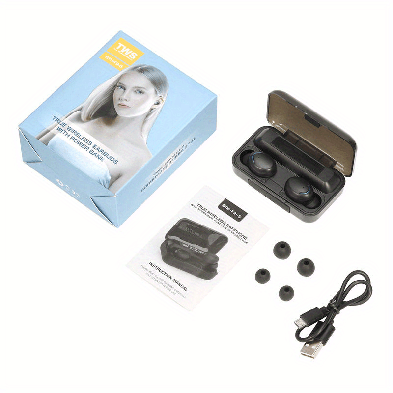F9-36 Tws Waterproof In-Ear Hi-fi Stereo Wireless Earbuds Sports Life Headphones Gaming Headset For Iphone/Android, 800mAh Charger Case,(50mAh*2 Earb_voghion.com