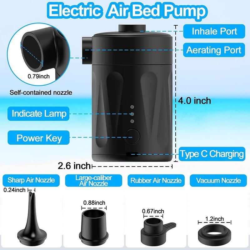 Pompa gonfiabile Pompa portatile a batteria Pompa per piscina senza fili per esterni Barca gonfiabile Letto gonfiabile Sacca di compressione sottovuoto Pompa per aria_voghion.com