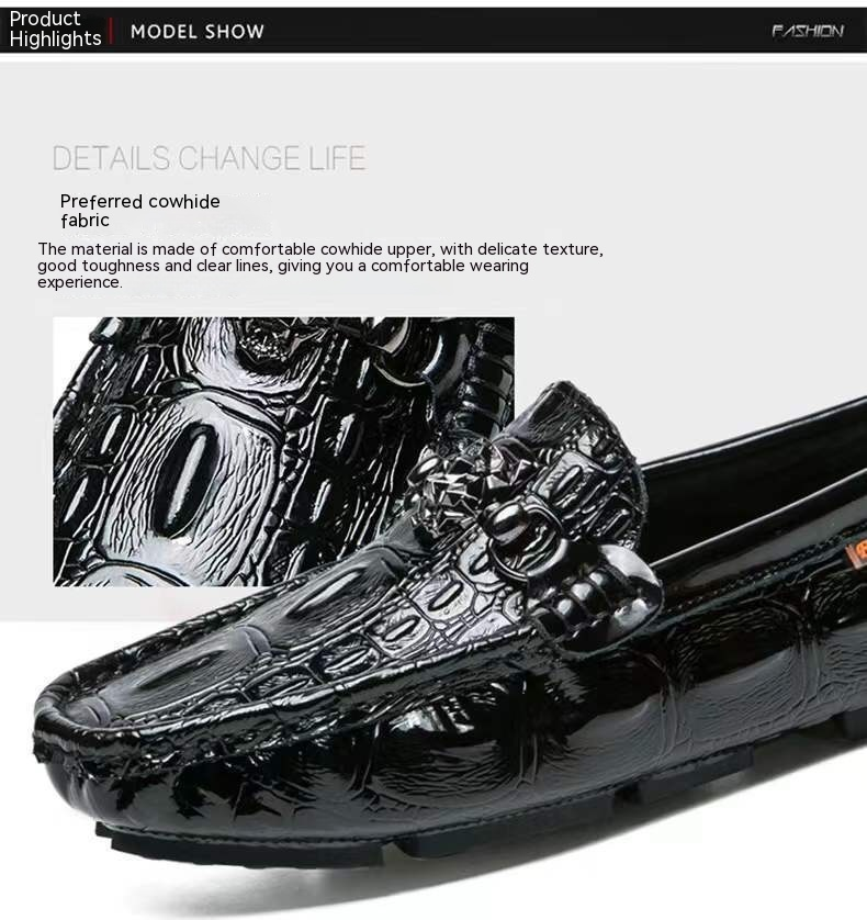 Ins Bomb Street Fashion Crocodile Bean Schuhe Herren Echtes Leder Society 2023 Neue Winter_voghion.com