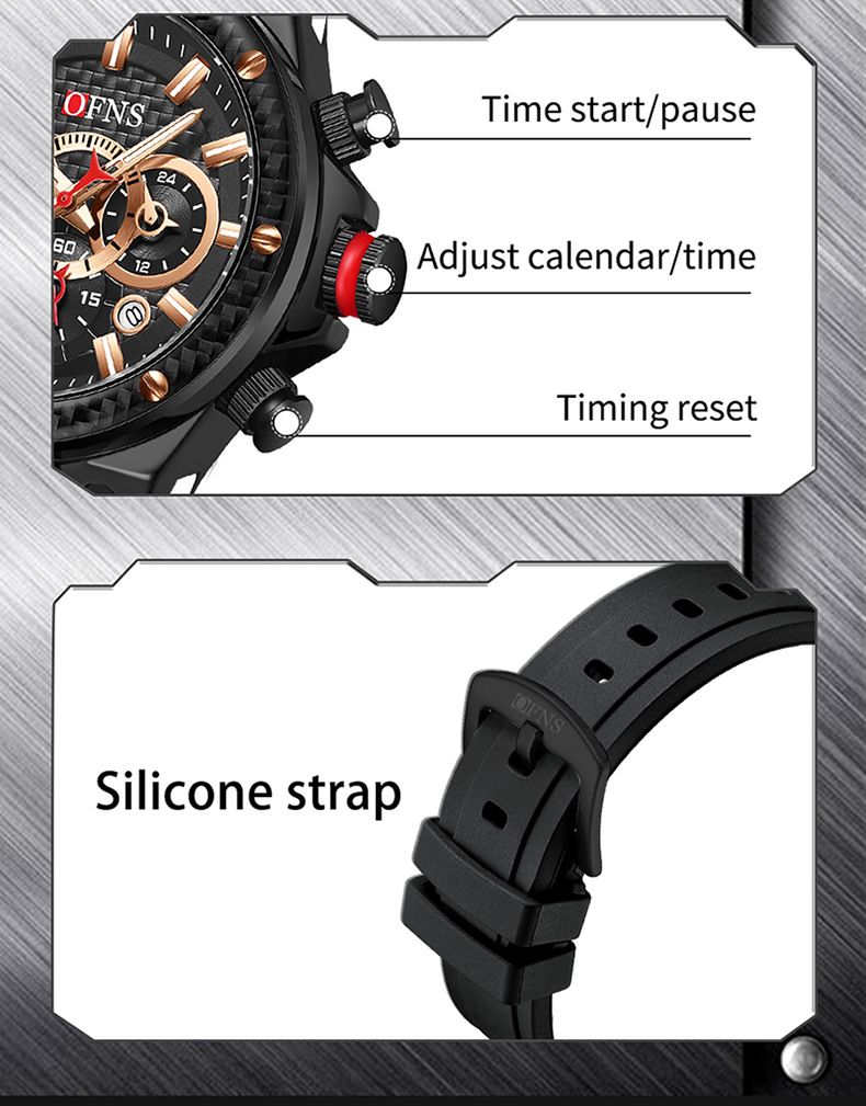 Montre à quartz décontractée avec affichage de la date, aiguilles lumineuses et étanchéité jusqu'à 30 mètres - Bracelet léger en silicone, cadran rond, design tendance à trois cadrans_voghion.com