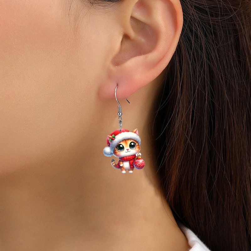 Orecchini in acrilico con pallina di Natale affascinante, accessori perfetti per le feste, regalo a tema gatto_voghion.com