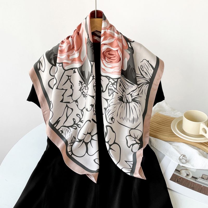 2024 Neuer, 90 cm langer Seidenschal mit Rosen-Design, edler und eleganter weicher, quadratischer Schal als Geschenk für die Schwiegermutter_voghion.com