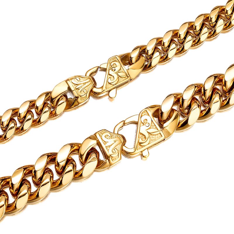 Hip Hop Stainless Necklace Titanium Steel Jewelry Encrypted Casting Clasp Cuban Chain Gold JMHW_voghion.com