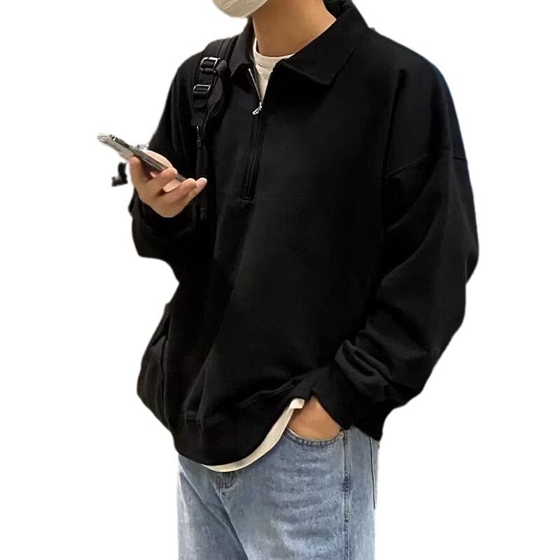 Nuova felpa con cappuccio semplice e tinta unita con mezza cerniera per uomo primavera e autunno versatile casual collo alto_voghion.com