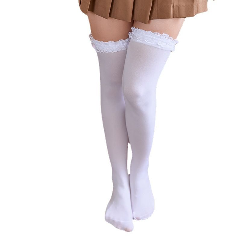 Calze a tubo lungo in velluto 80d, calze di pizzo bianche al ginocchio, calze alla coscia autunnali Jk da donna_voghion.com