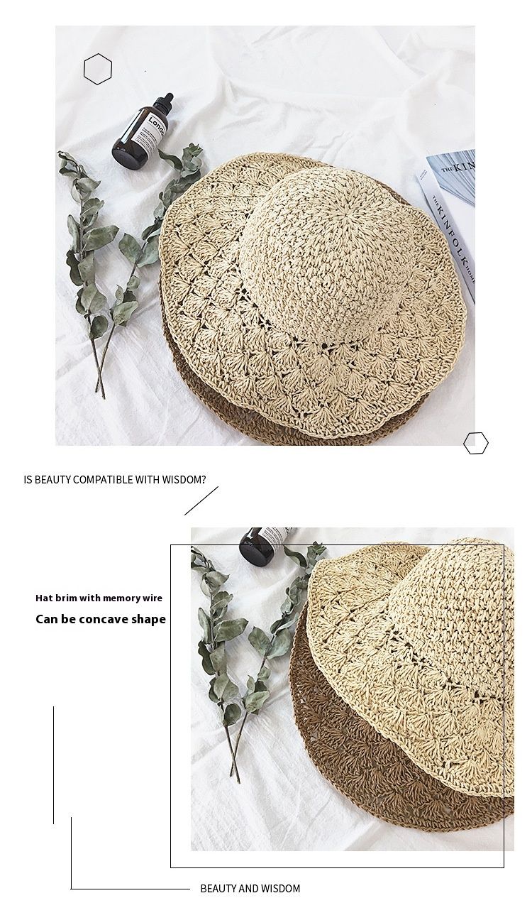 Pdmcms Straw Hat Women's Hat Foldable Beach Versatile in Summer Fresh and Fashionable Beach Vacation Sunshade Hat_voghion.com