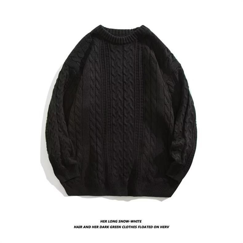 Herren-Zopfmusterpullover – Japanisch inspirierter, locker sitzender Rundhalspullover (Schwarz/Grau/Apricot/Khaki/Blau, M-XXXL)_voghion.com